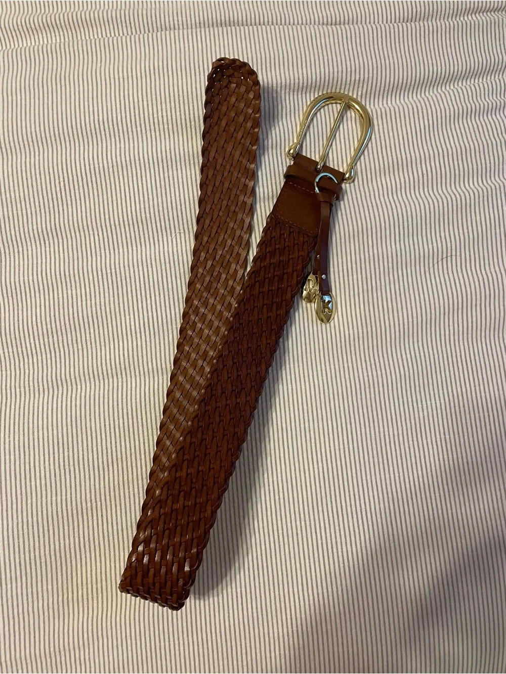 MICHAEL Michael Kors Brown Woven Leather Belt with Gold Buckle